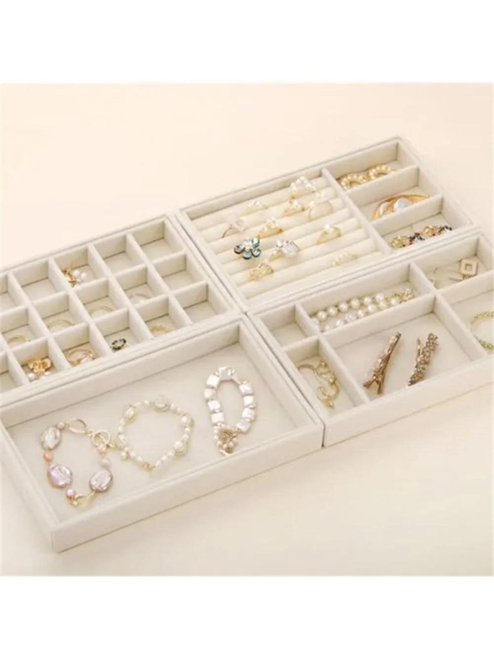 8 Pack Velvet Jewelry Trays, Stackable Jewelry Organizer Trays for Drawers